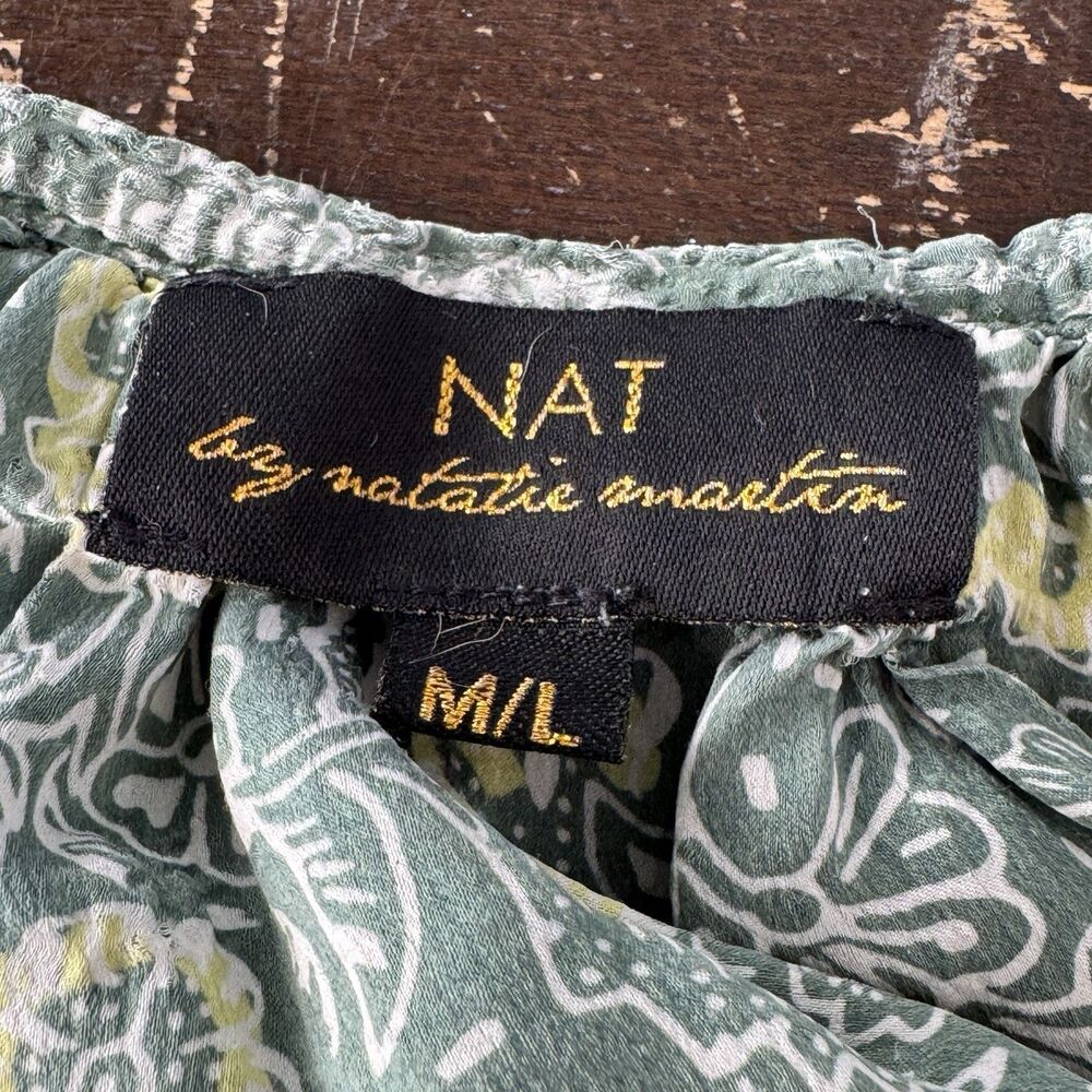 Natalie Martin Top Size M/L 24” P2P Green Very Short Sleeves w Ruffled Ends - Picture 9 of 9